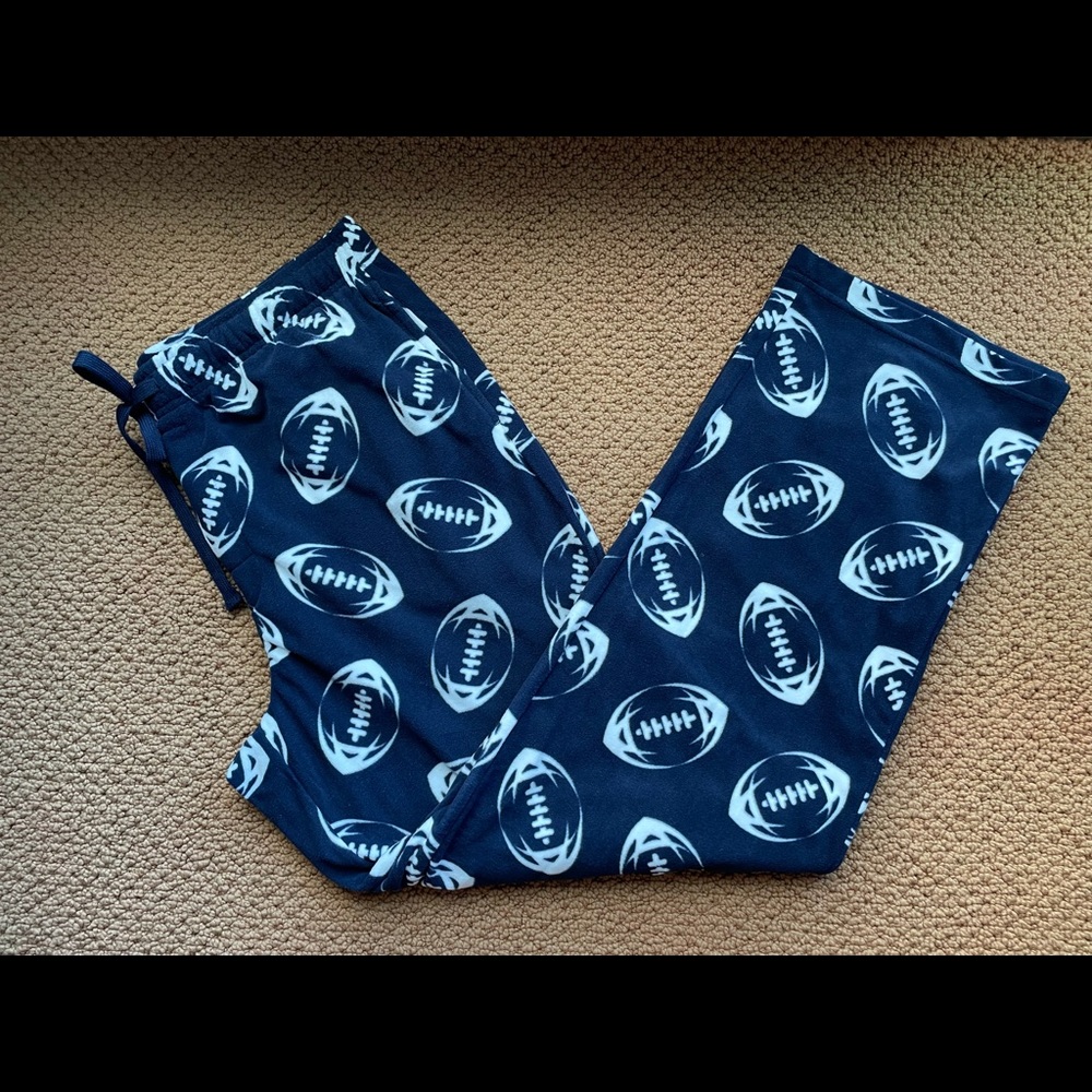 Navy blue fleece pj pant with footballs size large